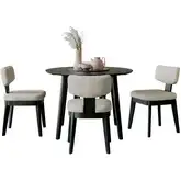 Percy 42" 5 Piece Drop Leaf Dining Set in Black Wood & Gray Fabric